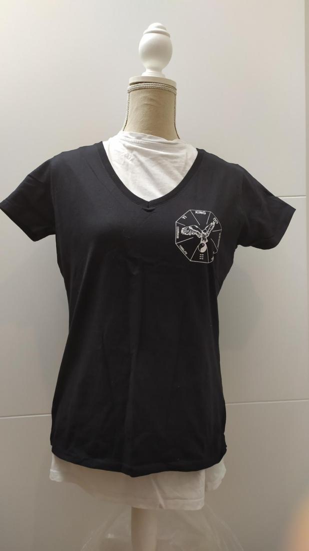Women's black embroidered T-shirt (V-neck)